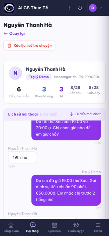 Màn hình hội thoại trong ứng dụng Chat AI